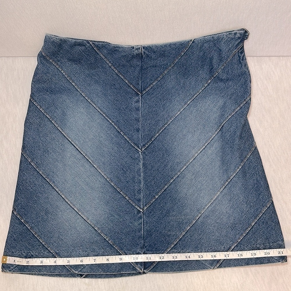 Vintage Ralph Ralph Lauren Abstract Blue Denim Jean High Rise Skirt Y2K Size 8 - Picture 9 of 14